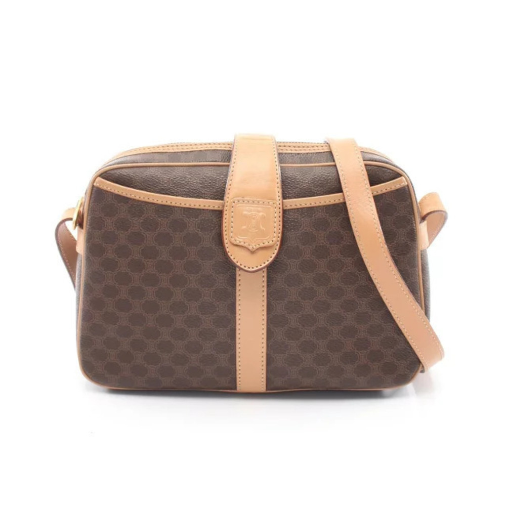 Celine Macadam Shoulder Bag Canvas Leather Brown